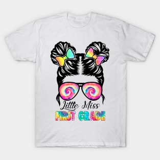 Little Miss First Grade Messy Bun Girl Back To School T-Shirt